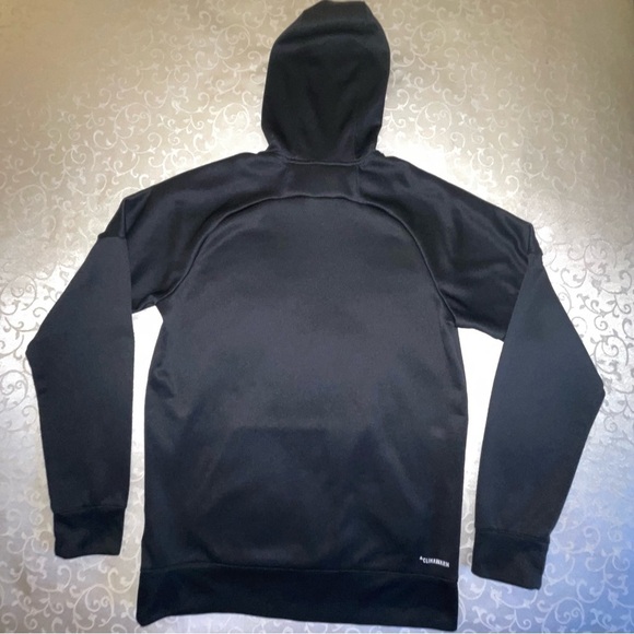 Adidas Black Hoodie With Large White Logo Pullover Sweatshirt Raglan Sleeves - Picture 2 of 16